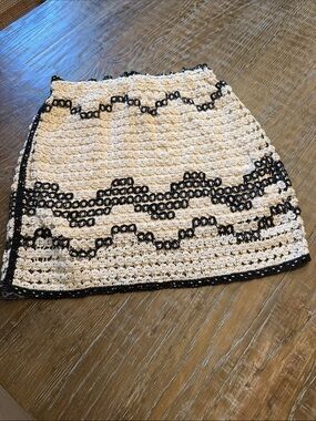 Women’s Cream Pimbo Crochet Mini Skirt with Black Trim